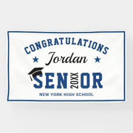 Moderne Marine Blauwe Klasse van 2024 Afstudeerfee Spandoek