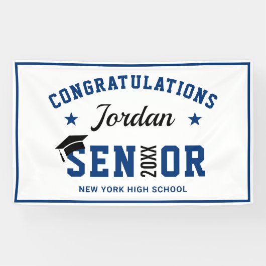 Moderne Marine Blauwe Klasse van 2024 Afstudeerfee Spandoek (Horizontaal)