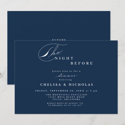 Moderne marine blauwe nacht voor het diner kaart (Voorkant / Achterkant)