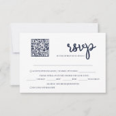 Moderne Marine Blauwe QR Code Trouwen RSVP Kaartje (Voorkant)