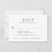 Moderne Marine Blauwe Tekst Maaltijd Keuze Bruilof RSVP Kaartje (Voorkant)