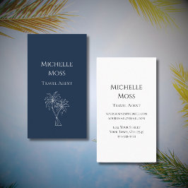 Moderne Marine Blauwe Tropische Palmbomen Tekening Visitekaartje