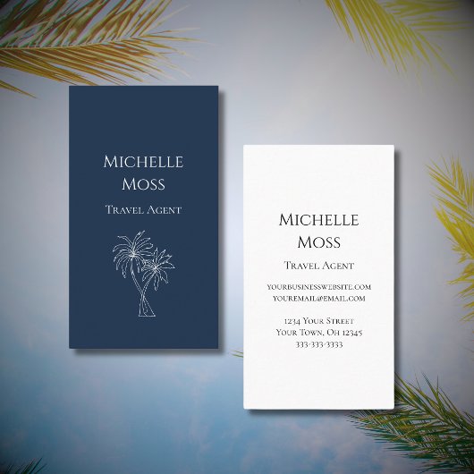 Moderne Marine Blauwe Tropische Palmbomen Tekening Visitekaartje