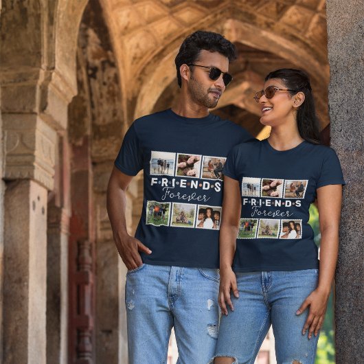 Moderne marine blauwe vrienden voor altijd foto co t-shirt
