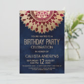 Moderne Marine Bourgondië Gouden Bloemen Mandala V Kaart (Staand voorkant)