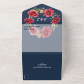 Moderne  marine Burgundy Red Floral Wedding All In One Uitnodiging (Buitenkant)
