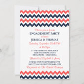 Moderne marine & Coral Chevron Engagement Party Kaart (Voorkant)