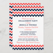 Moderne marine & Coral Chevron Engagement Party Kaart (Voorkant / Achterkant)