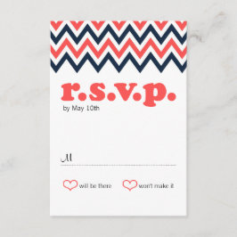 Moderne marine & Coral Chevron & Lovevogels RSVP