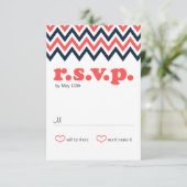Moderne marine & Coral Chevron & Lovevogels RSVP (Staand voorkant)