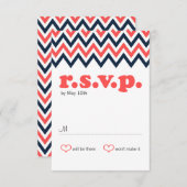 Moderne marine & Coral Chevron & Lovevogels RSVP (Voorkant / Achterkant)