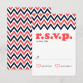 Moderne marine & Coral Chevron & Lovevogels RSVP Kaartje (Voorkant / Achterkant)