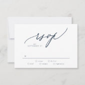 Moderne marine donkerblauw wit eenvoudige bruiloft RSVP kaartje (Voorkant)