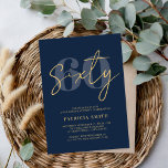 Moderne marine Elegant 60th Birthday Kaart<br><div class="desc">Moderne marine Elegant 60th Birthday Invitation. Biedt minimalistische scriptkalligrafie en vettige typografie.</div>
