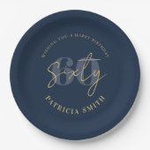 Moderne marine Elegant 60th Birthday Papieren Bordje (Voorkant)