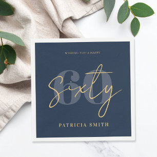 Moderne marine Elegant 60th Birthday Servet