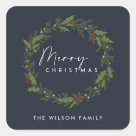 MODERNE MARINE ELEGANTE HOLLY BERRY KRANS KERSTMIS VIERKANTE STICKER