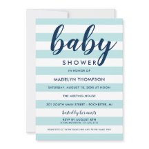 Moderne marine en Aqua Blue Stripes Baby Shower
