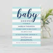 Moderne marine en Aqua Blue Stripes Baby Shower Kaart (Staand voorkant)