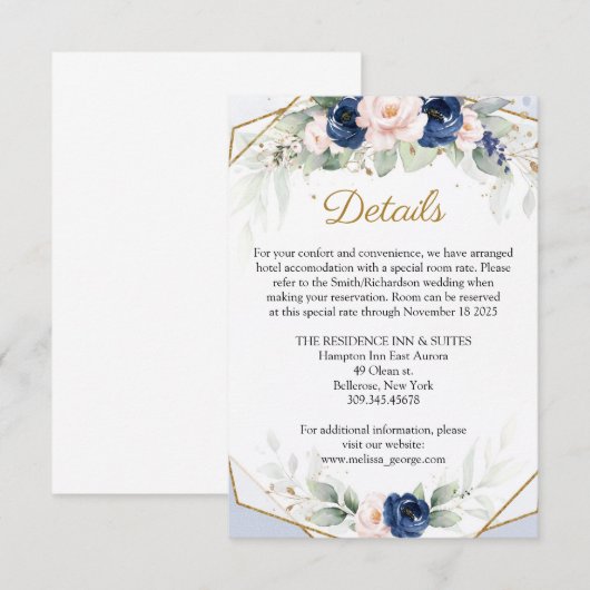 Moderne marine en bloemengroen Details Informatiekaartje (Voorkant / Achterkant)