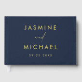 Moderne Marine en Gouden Fotobruiloft Gastenboek (Voorkant)