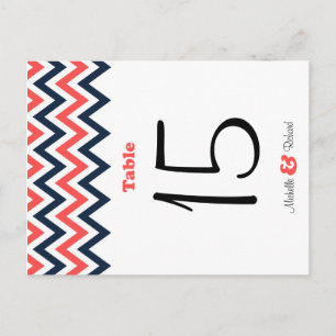 Moderne marine en koraal Chevron & Lovevogels brui Briefkaart