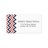 Moderne marine en koraal Chevron & Lovevogels brui Etiket (Voorkant)