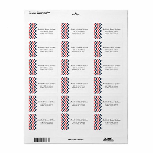 Moderne marine en koraal Chevron & Lovevogels brui Etiket (Full Sheet)