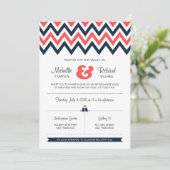 Moderne marine en koraal Chevron & Lovevogels brui Kaart (Staand voorkant)