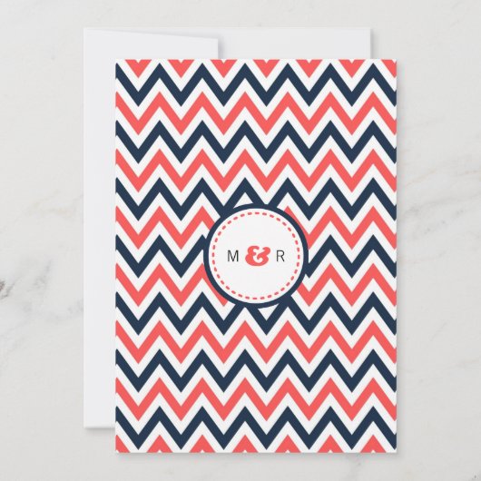 Moderne marine en koraal Chevron & Lovevogels brui Kaart (Achterkant)