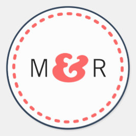 Moderne marine en koraal Chevron & Lovevogels brui Ronde Sticker