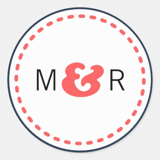 Moderne marine en koraal Chevron & Lovevogels brui Ronde Sticker (Voorkant)