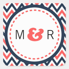 Moderne marine en koraal Chevron & Lovevogels brui Vierkante Sticker