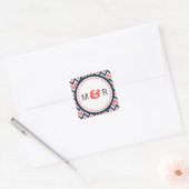 Moderne marine en koraal Chevron & Lovevogels brui Vierkante Sticker (Envelop)
