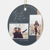 Moderne marine en Tan Two Tone Photo Save the Date Keramisch Ornament (Links)