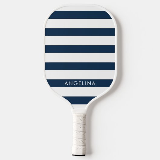 Moderne marine en White Striped Pattern Custom Nam Pickleball Paddle (Achterkant)