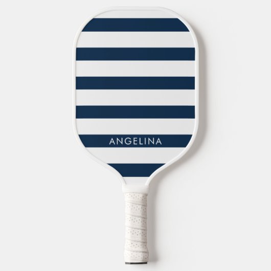 Moderne marine en White Striped Pattern Custom Nam Pickleball Paddle (Voorkant)