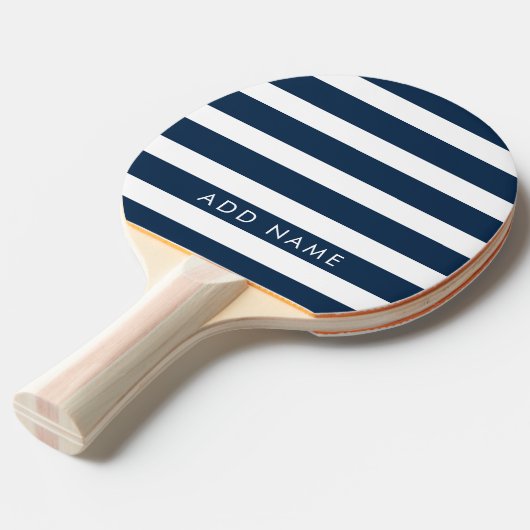 Moderne marine en White Striped Pattern Custom Nam Tafeltennisbatje (Voorkant Gekanteld)