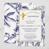 Moderne Marine en Witte Bladeren Bloemen Bevestigi Kaart (Voorkant / Achterkant)