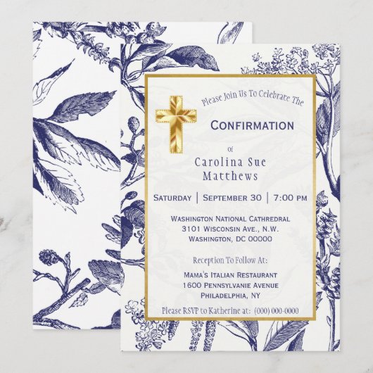 Moderne Marine en Witte Bladeren Bloemen Bevestigi Kaart (Voorkant / Achterkant)