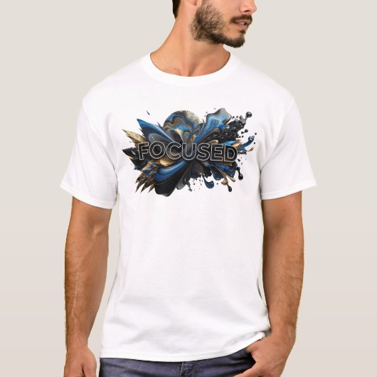Moderne marine FOCUSED 3D-tekstkunst T-shirt (Voorkant)