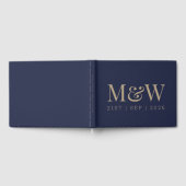 Moderne Marine Goud Monogram Bruiloft Gastenboek (Volledig)