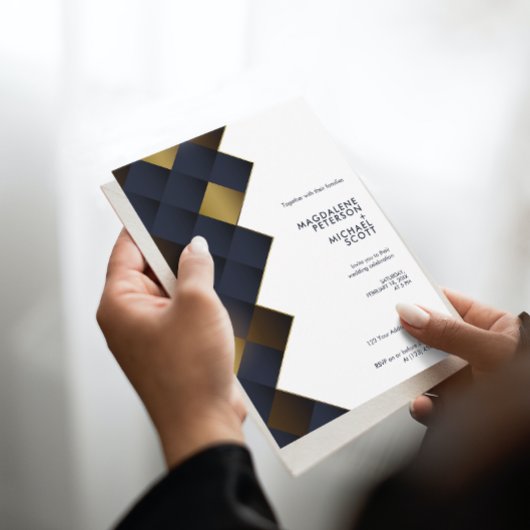 Moderne Marine & Gouden Diamanten bruiloft Kaart