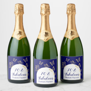 Moderne marine gouden vlinders Fabulous verjaardag Sparkling Wijnetiket