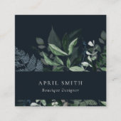 Moderne marine Green Leafy Tropical Foliage Fern Vierkante Visitekaartje (Voorkant)