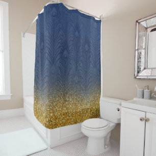 Moderne marine indigoblauw en Glitter Gold-doether Douchegordijn