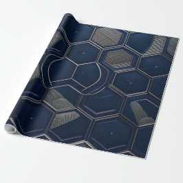 Moderne marine & koolstof zeshoekige geometrische cadeaupapier