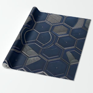 Moderne marine & koolstof zeshoekige geometrische cadeaupapier