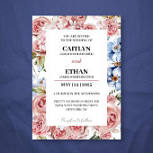 Moderne Marine & Licht Rode Bloemen Bruiloft Kaart
