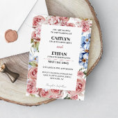 Moderne Marine & Licht Rode Bloemen Bruiloft Kaart